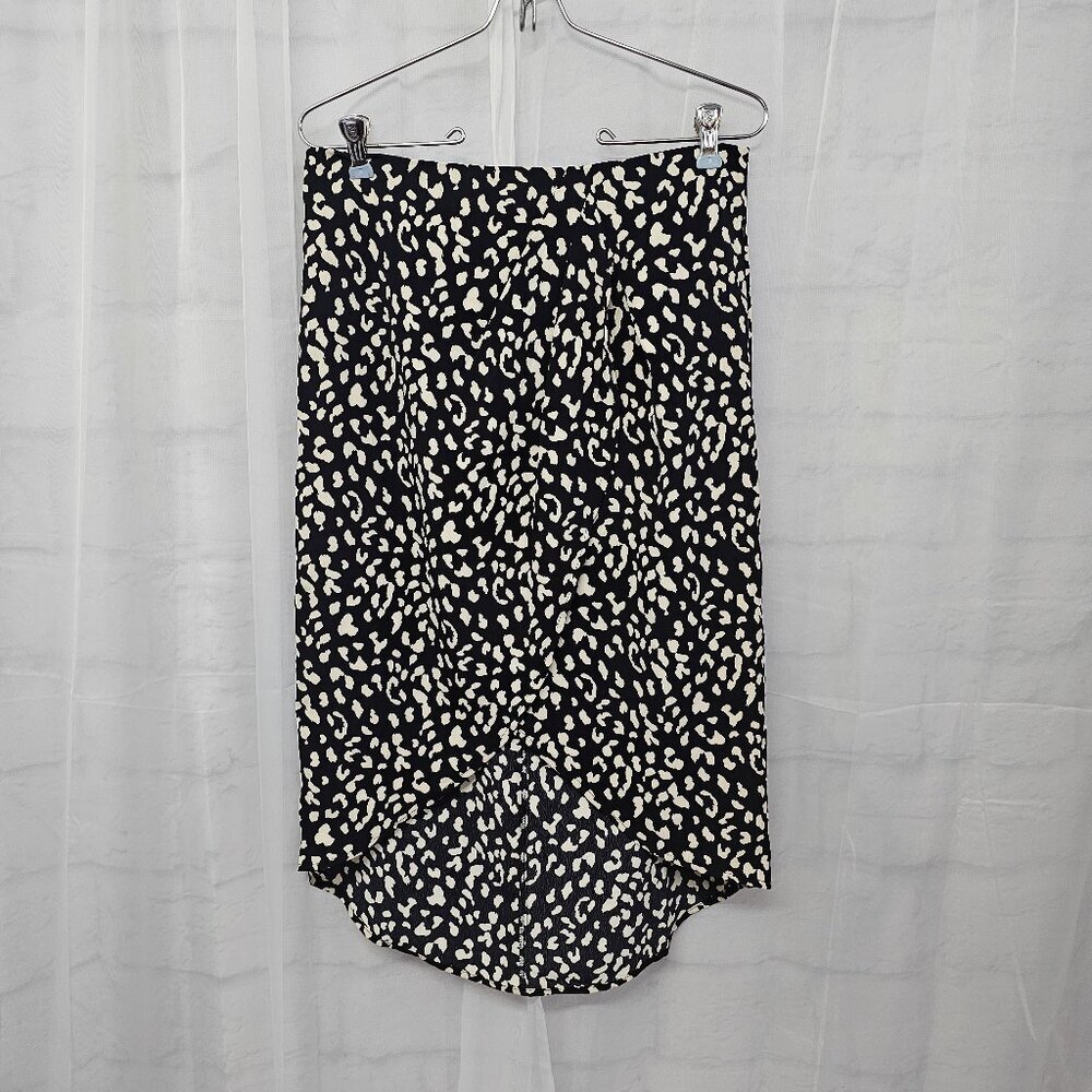 KLD Skirt Black Leopard Hi-Low Office Faux Wrap L NWT